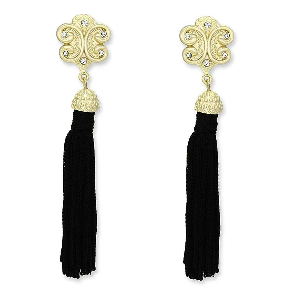 LO3677 - Gold & Brush Brass Earrings with Top Grade Crystal in Clear - Alamode - Flyclothing LLC