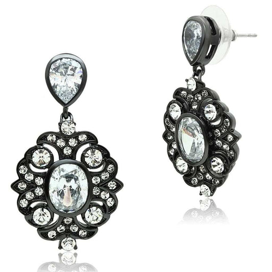 LO3687 - Ruthenium Brass Earrings with AAA Grade CZ in Clear - Alamode - Flyclothing LLC