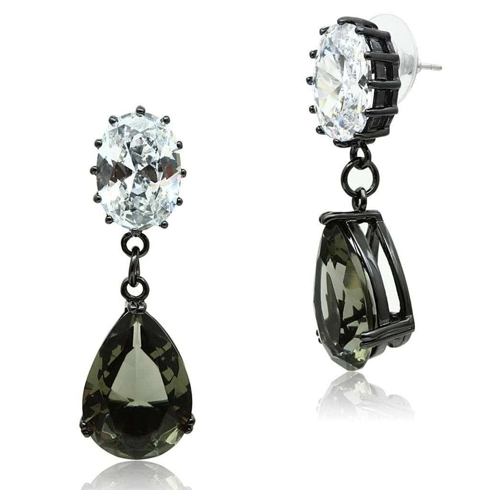LO3689 - Ruthenium Brass Earrings with Synthetic Synthetic Glass in Black Diamond - Alamode - Flyclothing LLC