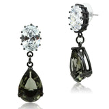 LO3689 - Ruthenium Brass Earrings with Synthetic Synthetic Glass in Black Diamond - Alamode - Flyclothing LLC