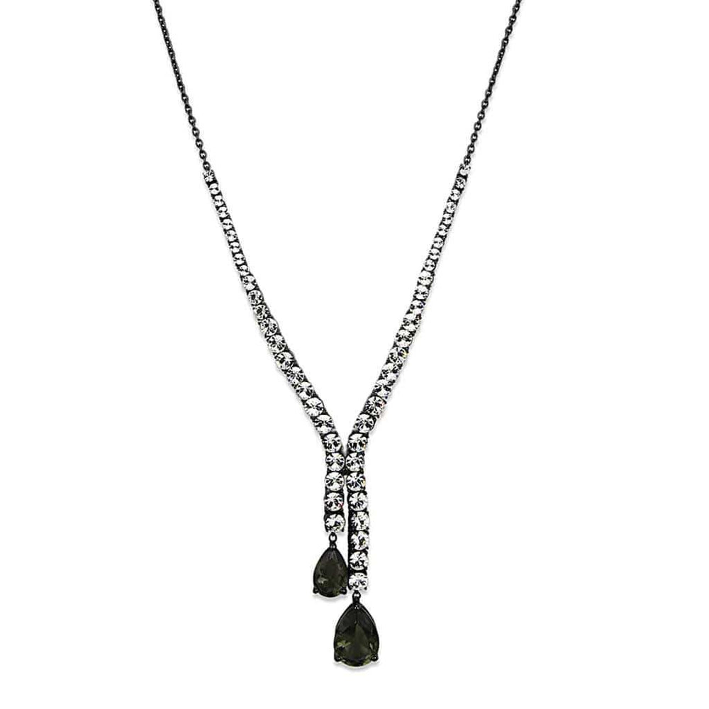 LO3690 - Ruthenium Brass Necklace with Synthetic Synthetic Glass in Black Diamond - Alamode - Flyclothing LLC