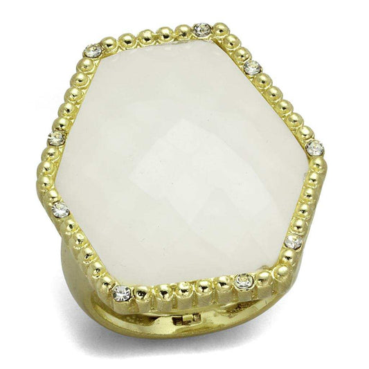 LO3691 - Gold & Brush Brass Ring with Synthetic Synthetic Stone in Clear - Alamode - Flyclothing LLC