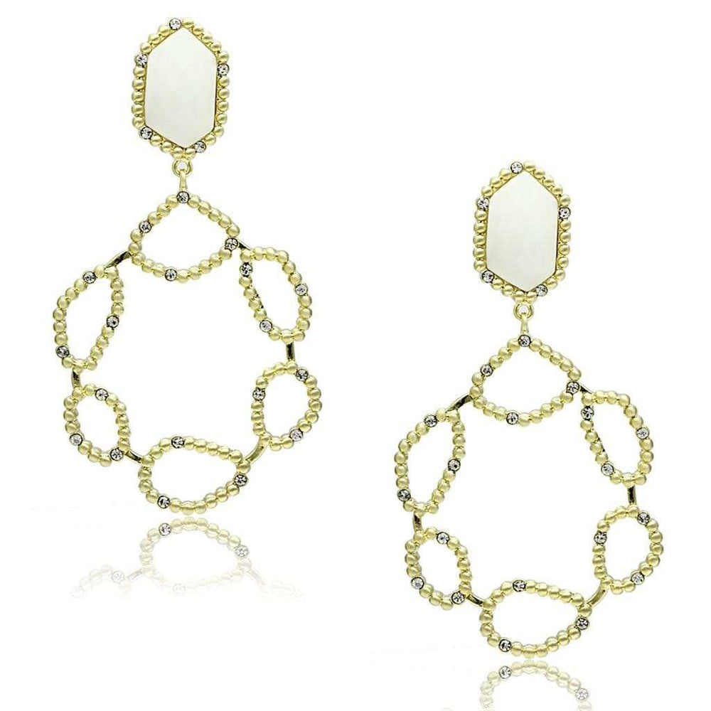 LO3693 - Gold & Brush Brass Earrings with Synthetic Synthetic Stone in White - Alamode - Flyclothing LLC