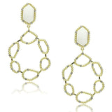 LO3693 - Gold & Brush Brass Earrings with Synthetic Synthetic Stone in White - Alamode - Flyclothing LLC