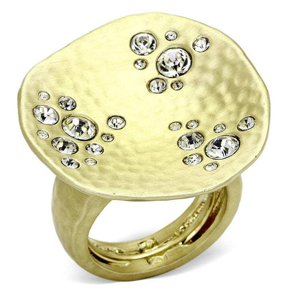 LO3694 - Gold & Brush Brass Ring with Top Grade Crystal in Clear - Alamode - Flyclothing LLC