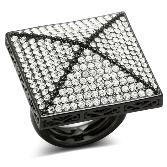 LO3696 - TIN Cobalt Black Brass Ring with Top Grade Crystal in Clear - Alamode - Flyclothing LLC