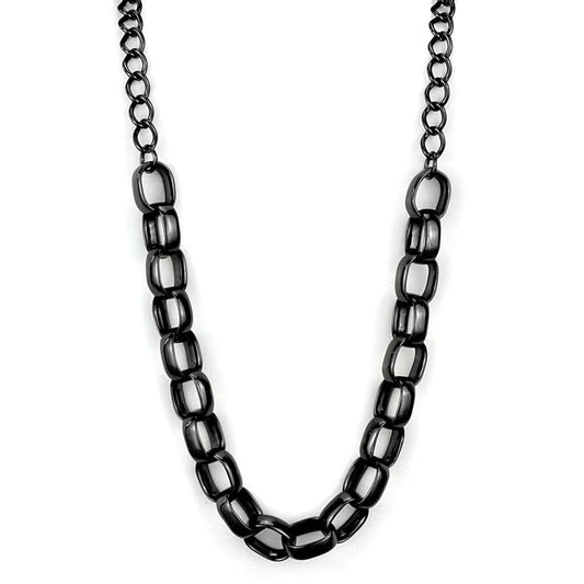 LO3723 - TIN Cobalt Black Brass Necklace with No Stone - Alamode - Flyclothing LLC