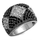 LO3738 - Rhodium + Ruthenium Brass Ring with AAA Grade CZ in Black Diamond - Alamode - Flyclothing LLC