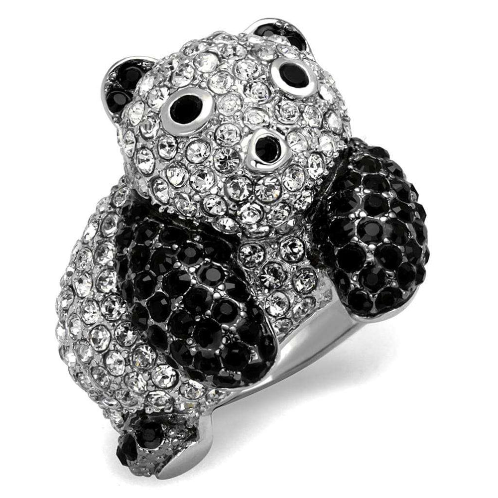 LO3740 - Rhodium + Ruthenium Brass Ring with Synthetic Synthetic Glass in Jet - Alamode - Flyclothing LLC