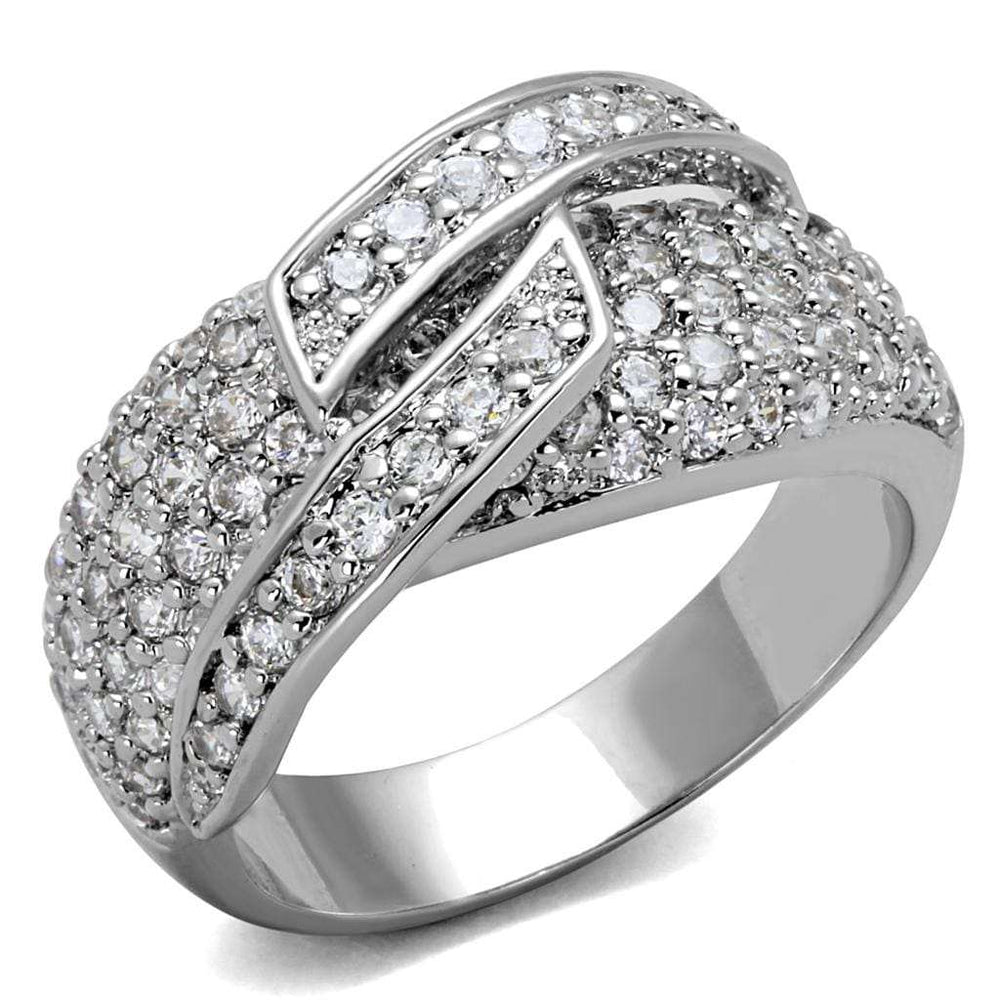 LO3741 - Rhodium Brass Ring with AAA Grade CZ in Clear - Alamode - Flyclothing LLC