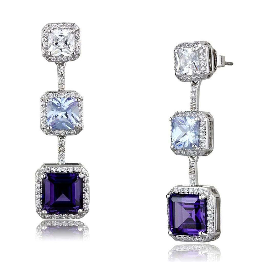 LO3754 - Rhodium Brass Earrings with AAA Grade CZ in Amethyst - Alamode - Flyclothing LLC