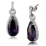LO3756 - Rhodium Brass Earrings with AAA Grade CZ in Amethyst - Alamode - Flyclothing LLC