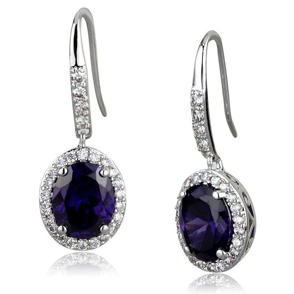 LO3771 - Rhodium Brass Earrings with AAA Grade CZ in Amethyst - Alamode - Flyclothing LLC