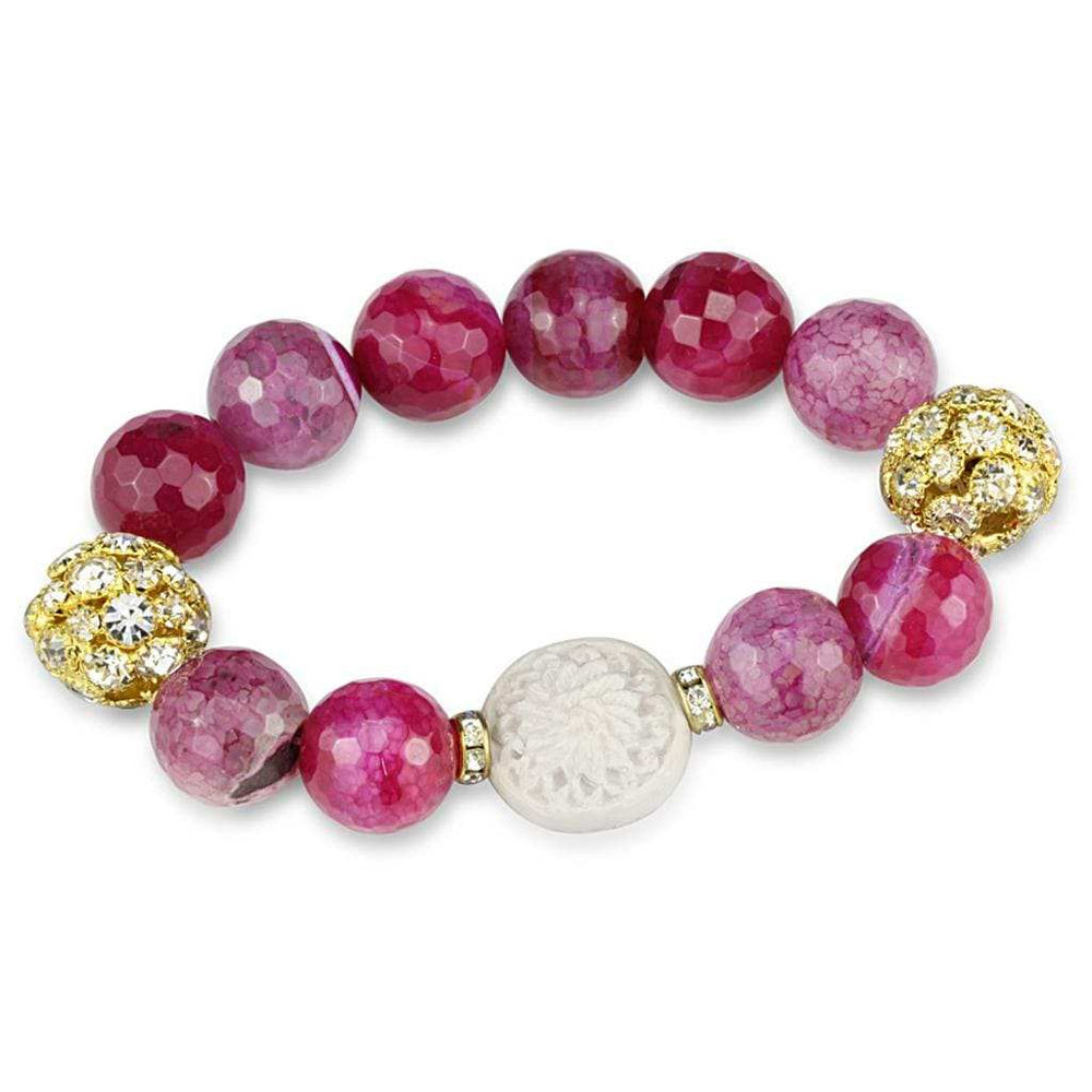 LO3782 - Gold Brass Bracelet with Synthetic Onyx in Fuchsia - Alamode - Flyclothing LLC