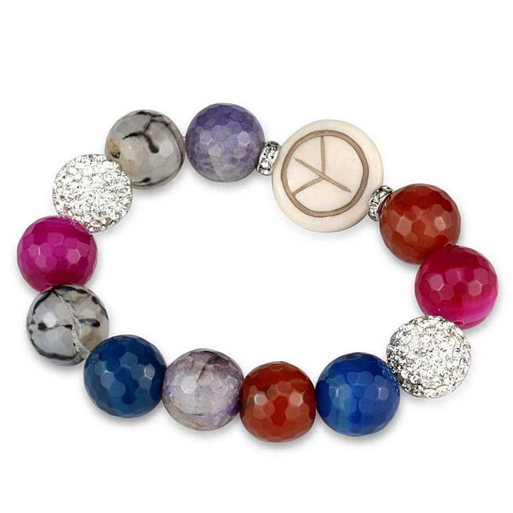 LO3790 - Antique Silver Brass Bracelet with Synthetic Onyx in Multi Color - Alamode - Flyclothing LLC