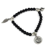 LO3798 - Antique Silver Brass Bracelet with Synthetic Glass Bead in Jet - Alamode - Flyclothing LLC