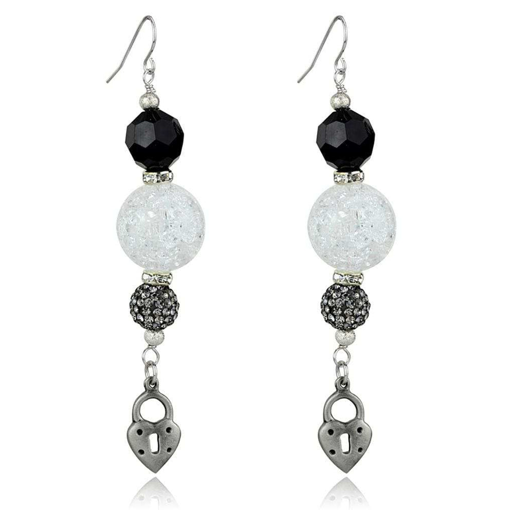 LO3800 - Antique Silver White Metal Earrings with Synthetic Synthetic Glass in Jet - Alamode - Flyclothing LLC