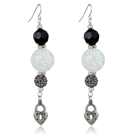 LO3800 - Antique Silver White Metal Earrings with Synthetic Synthetic Glass in Jet - Alamode - Flyclothing LLC