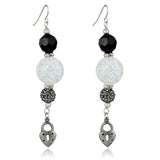 LO3800 - Antique Silver White Metal Earrings with Synthetic Synthetic Glass in Jet - Alamode - Flyclothing LLC
