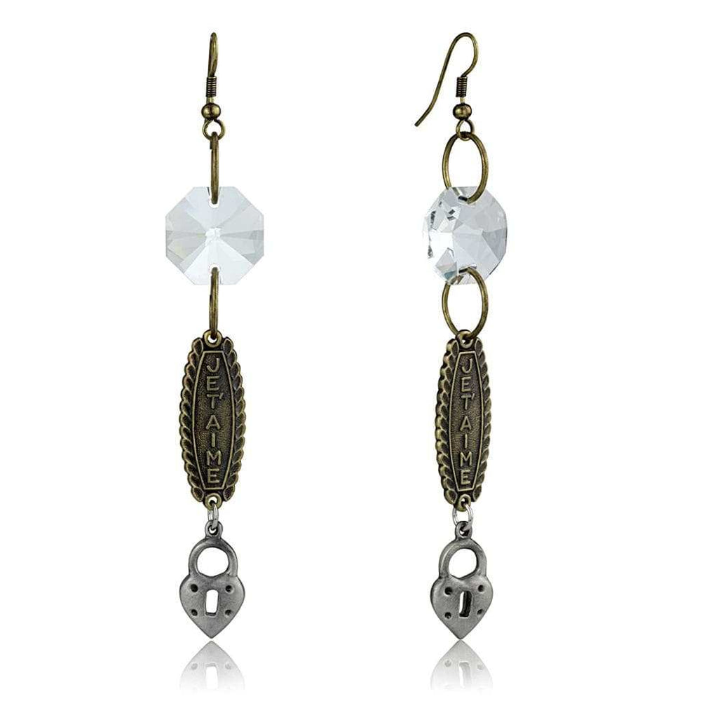 LO3801 - Gold+Antique Silver White Metal Earrings with Synthetic Synthetic Glass in Clear - Alamode - Flyclothing LLC