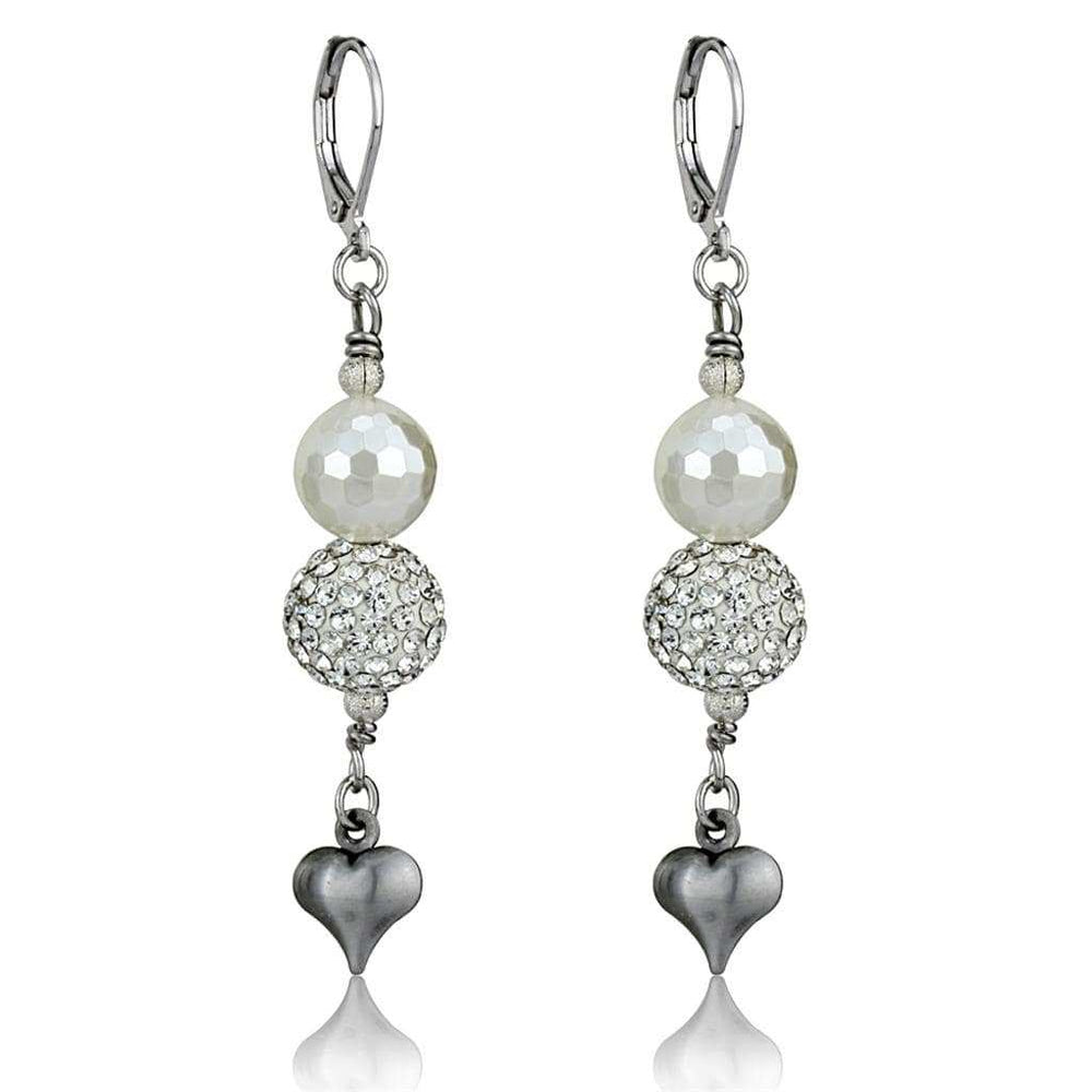 LO3804 - Antique Silver White Metal Earrings with Synthetic Glass Bead in White - Alamode - Flyclothing LLC
