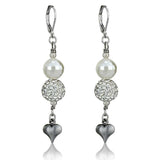LO3804 - Antique Silver White Metal Earrings with Synthetic Glass Bead in White - Alamode - Flyclothing LLC
