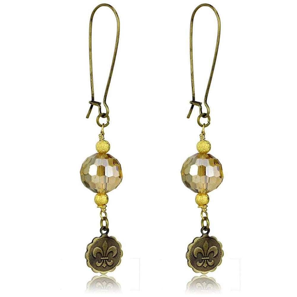 LO3806 - Antique Copper White Metal Earrings with Synthetic Glass Bead in Champagne - Alamode - Flyclothing LLC