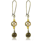 LO3806 - Antique Copper White Metal Earrings with Synthetic Glass Bead in Champagne - Alamode - Flyclothing LLC