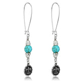 LO3807 - Antique Silver White Metal Earrings with Synthetic Turquoise in Turquoise - Alamode - Flyclothing LLC