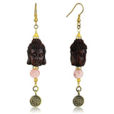 LO3808 - Antique Copper White Metal Earrings with Synthetic Glass Bead in Rose - Alamode - Flyclothing LLC