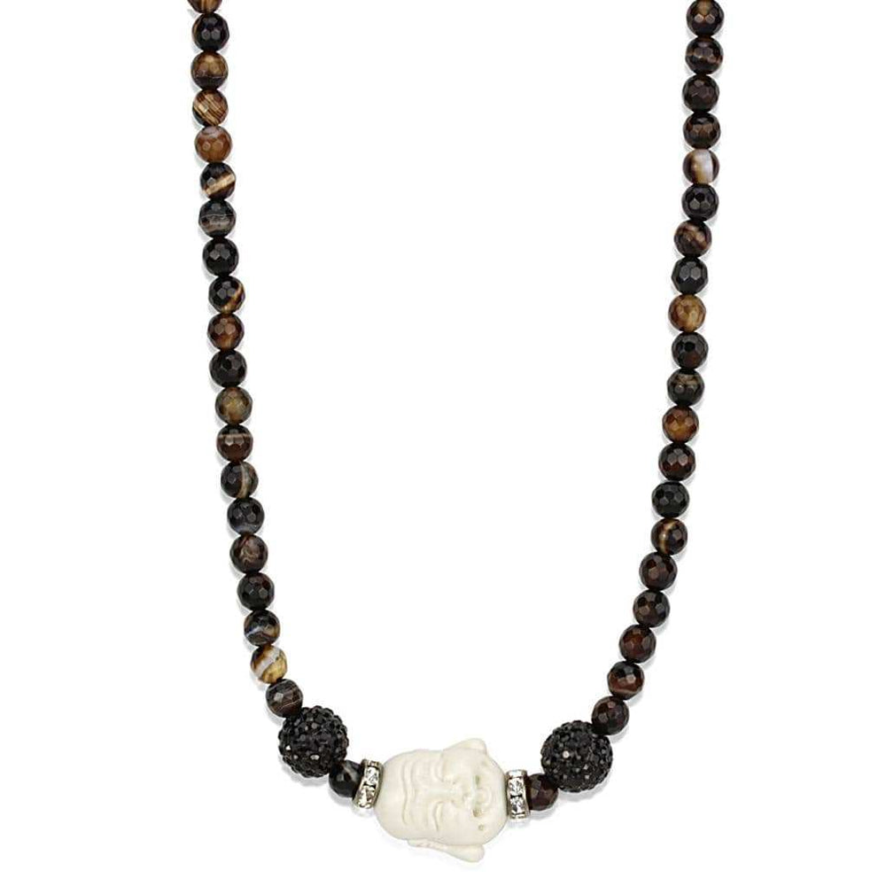 LO3814 - Ruthenium Brass Necklace with Synthetic Glass Bead in Multi Color - Alamode - Flyclothing LLC