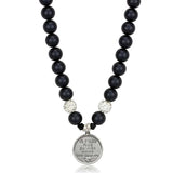 LO3815 - Antique Silver White Metal Necklace with Synthetic Glass Bead in Jet - Alamode - Flyclothing LLC