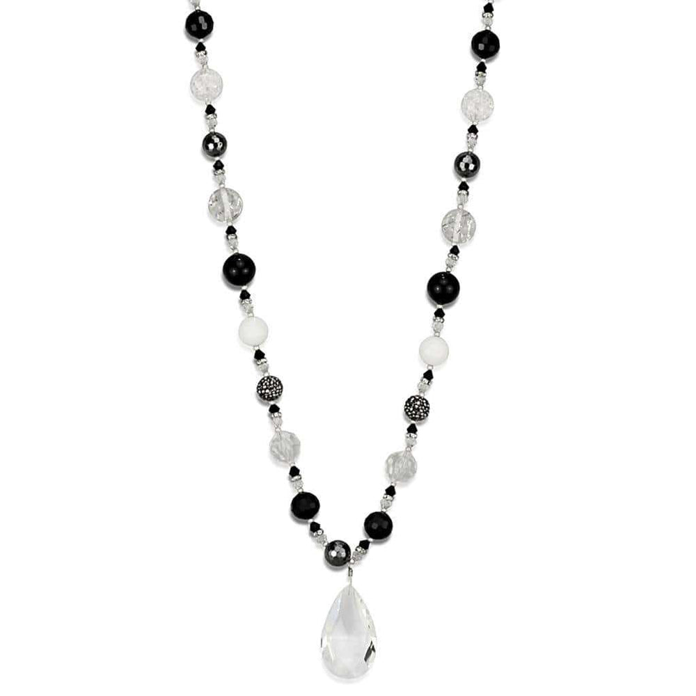 LO3817 - Antique Silver White Metal Necklace with Synthetic Synthetic Glass in Clear - Alamode - Flyclothing LLC