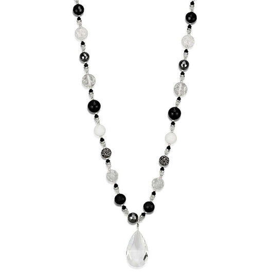 LO3817 - Antique Silver White Metal Necklace with Synthetic Synthetic Glass in Clear - Alamode - Flyclothing LLC