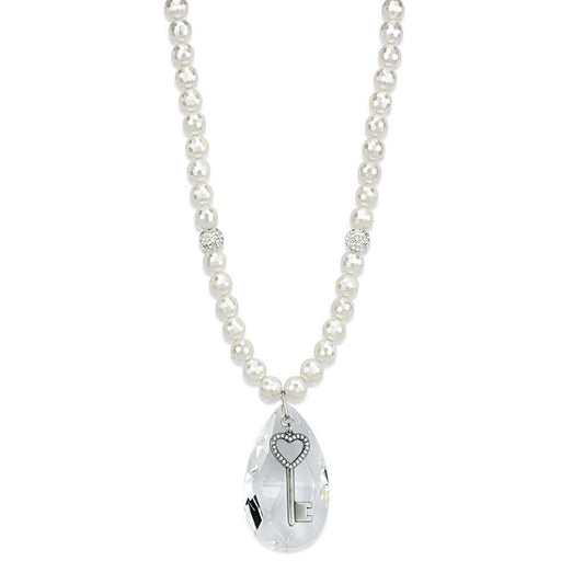 LO3819 - Antique Silver White Metal Necklace with Synthetic Synthetic Glass in Clear - Alamode - Flyclothing LLC