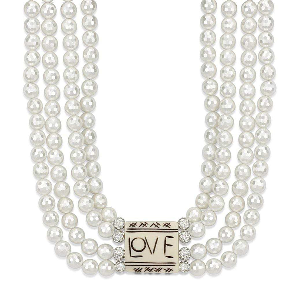 LO3820 - Antique Silver White Metal Necklace with Synthetic Glass Bead in White - Alamode - Flyclothing LLC