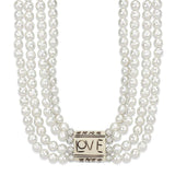 LO3820 - Antique Silver White Metal Necklace with Synthetic Glass Bead in White - Alamode - Flyclothing LLC