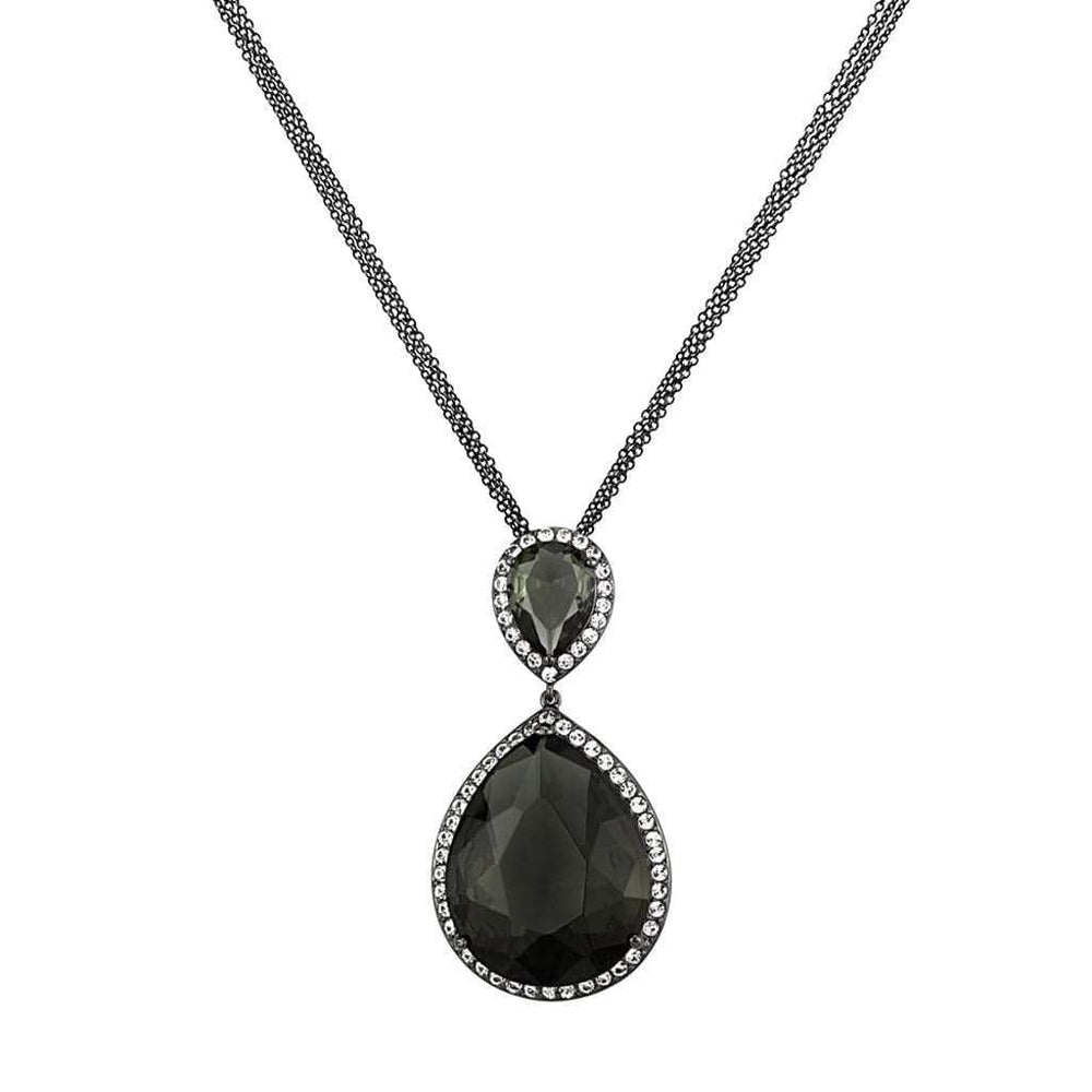 LO3847 - TIN Cobalt Black Brass Chain Pendant with Synthetic Synthetic Glass in Black Diamond - Alamode - Flyclothing LLC