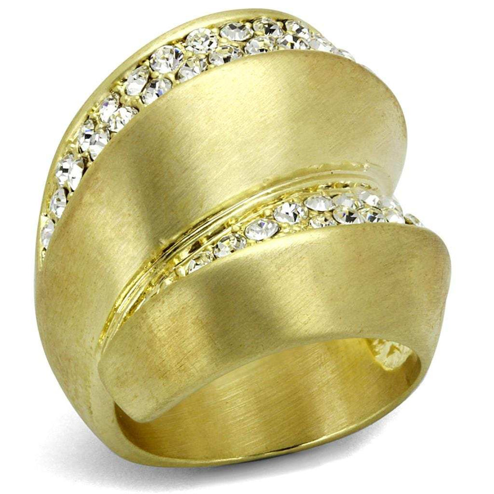 LO3898 - Gold & Brush Brass Ring with Top Grade Crystal in Clear - Alamode - Flyclothing LLC