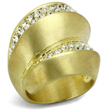 LO3898 - Gold & Brush Brass Ring with Top Grade Crystal in Clear - Alamode - Flyclothing LLC
