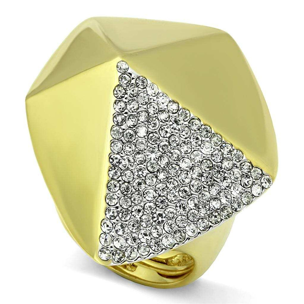 LO3902 - Gold+Rhodium Brass Ring with Top Grade Crystal in Clear - Alamode - Flyclothing LLC