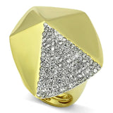 LO3902 - Gold+Rhodium Brass Ring with Top Grade Crystal in Clear - Alamode - Flyclothing LLC