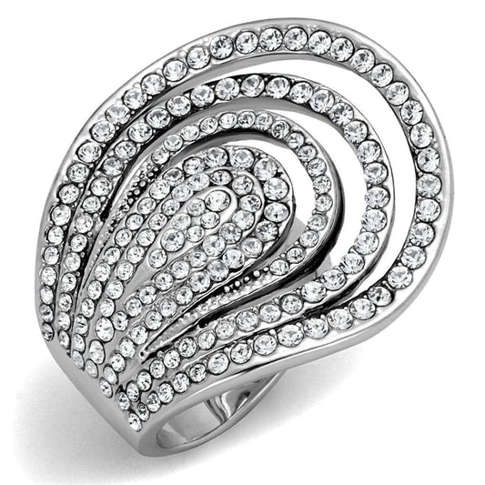 LO3914 - Rhodium Brass Ring with Top Grade Crystal in Clear - Alamode - Flyclothing LLC