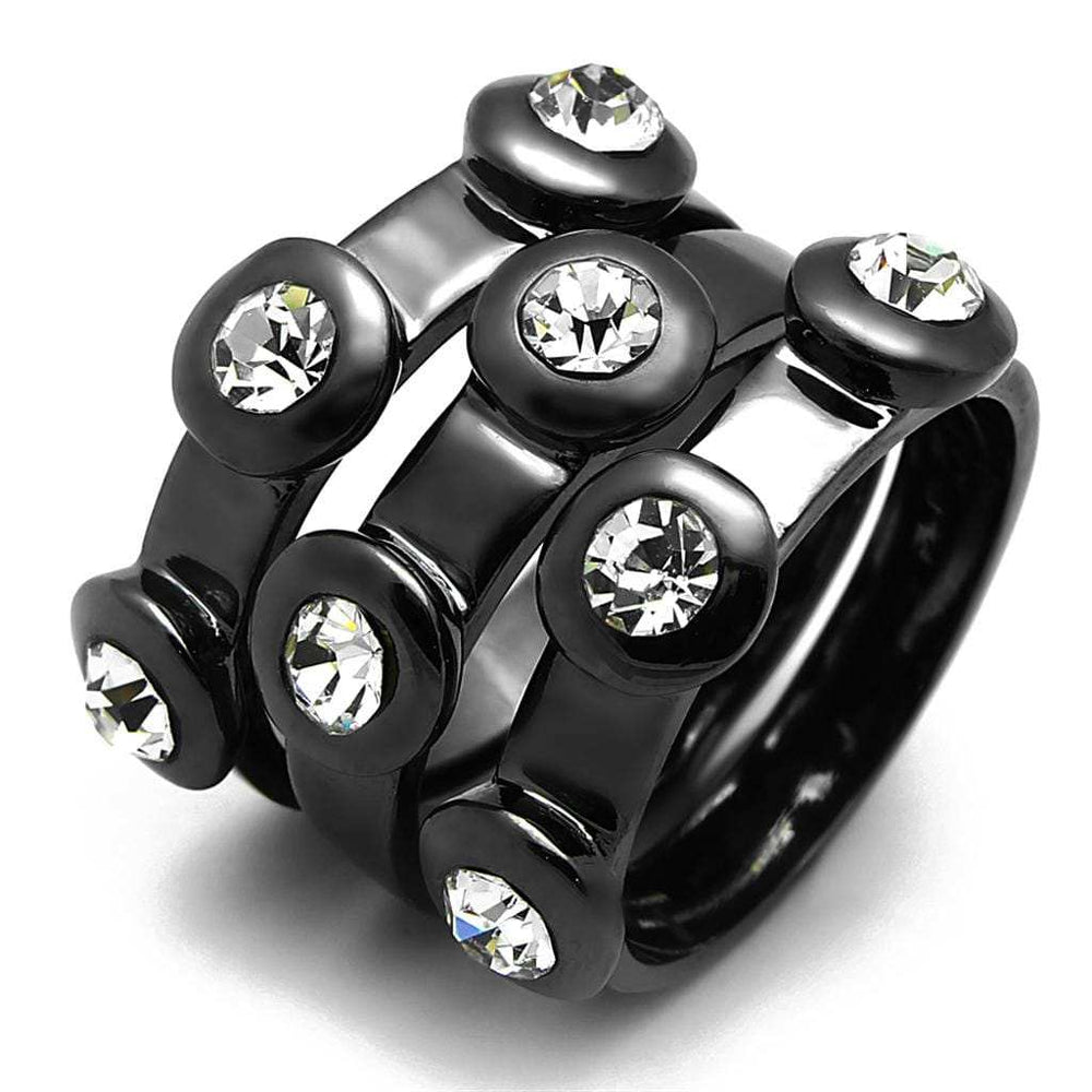 LO3916 - TIN Cobalt Black Brass Ring with Top Grade Crystal in Clear - Alamode - Flyclothing LLC