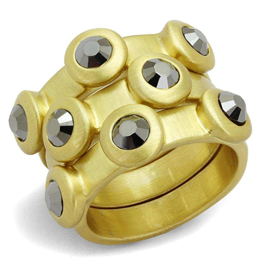 LO3917 - Gold & Brush Brass Ring with Top Grade Crystal in Hematite - Alamode - Flyclothing LLC