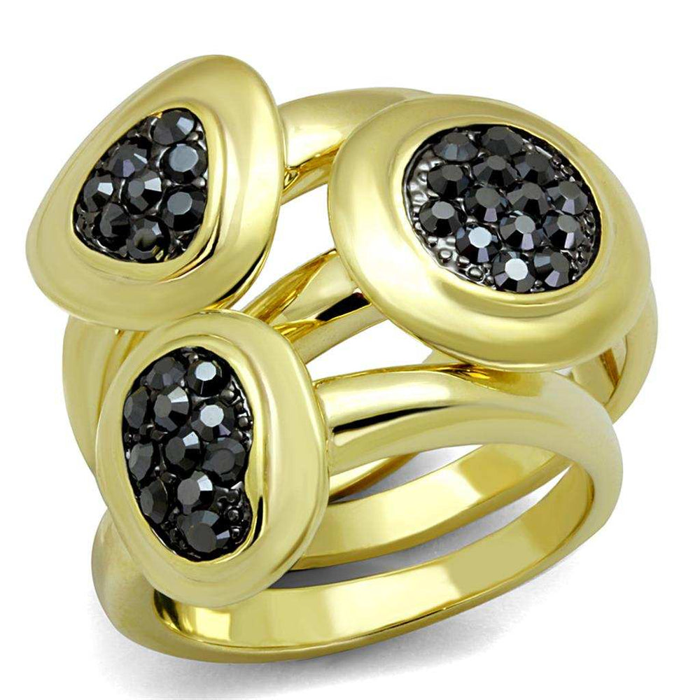 LO3927 - Gold Brass Ring with Top Grade Crystal in Hematite - Alamode - Flyclothing LLC