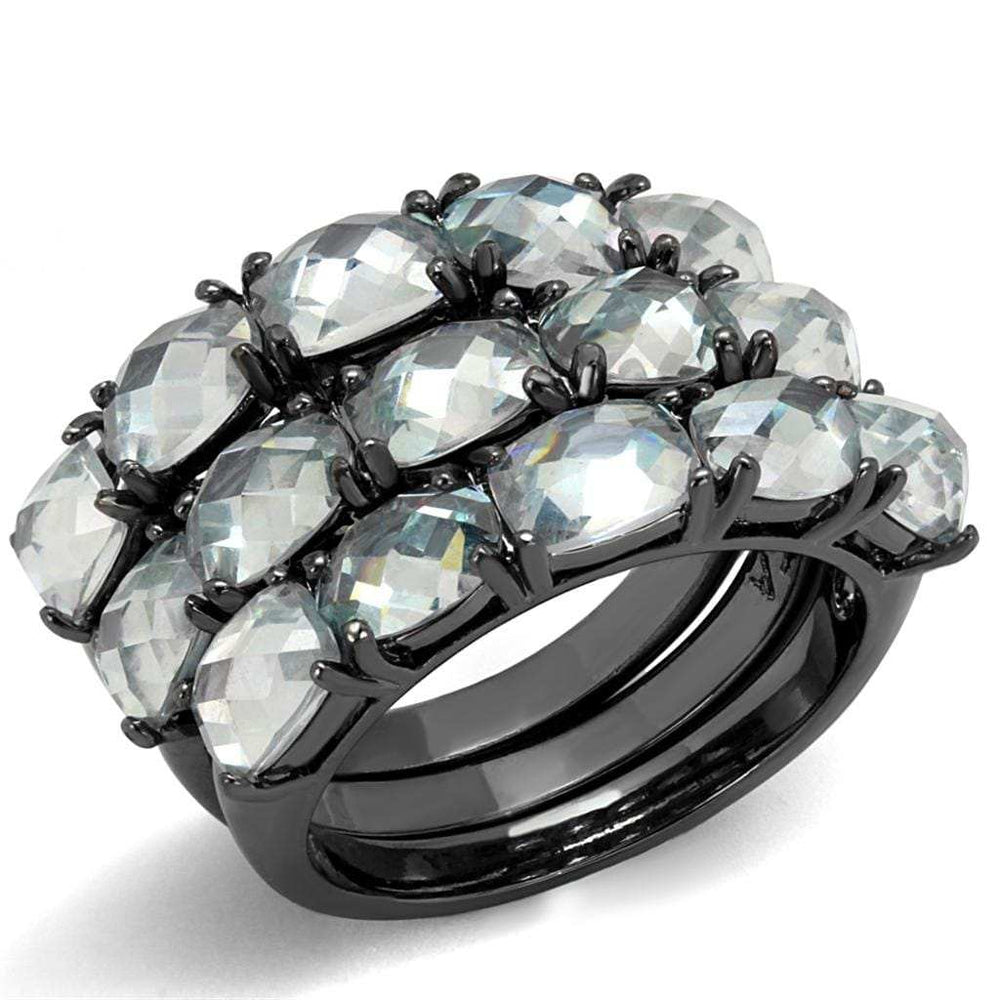 LO3929 - TIN Cobalt Black Brass Ring with Top Grade Crystal in Black Diamond - Alamode - Flyclothing LLC