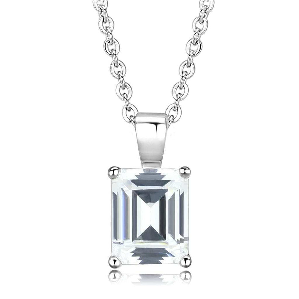LO3934 - Rhodium Brass Chain Pendant with AAA Grade CZ in Clear - Alamode - Flyclothing LLC