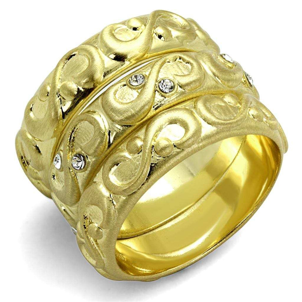 LO3946 - Gold & Brush Brass Ring with Top Grade Crystal in Clear - Alamode - Flyclothing LLC