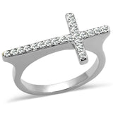LO3976 - Rhodium Brass Ring with Top Grade Crystal in Clear - Alamode - Flyclothing LLC
